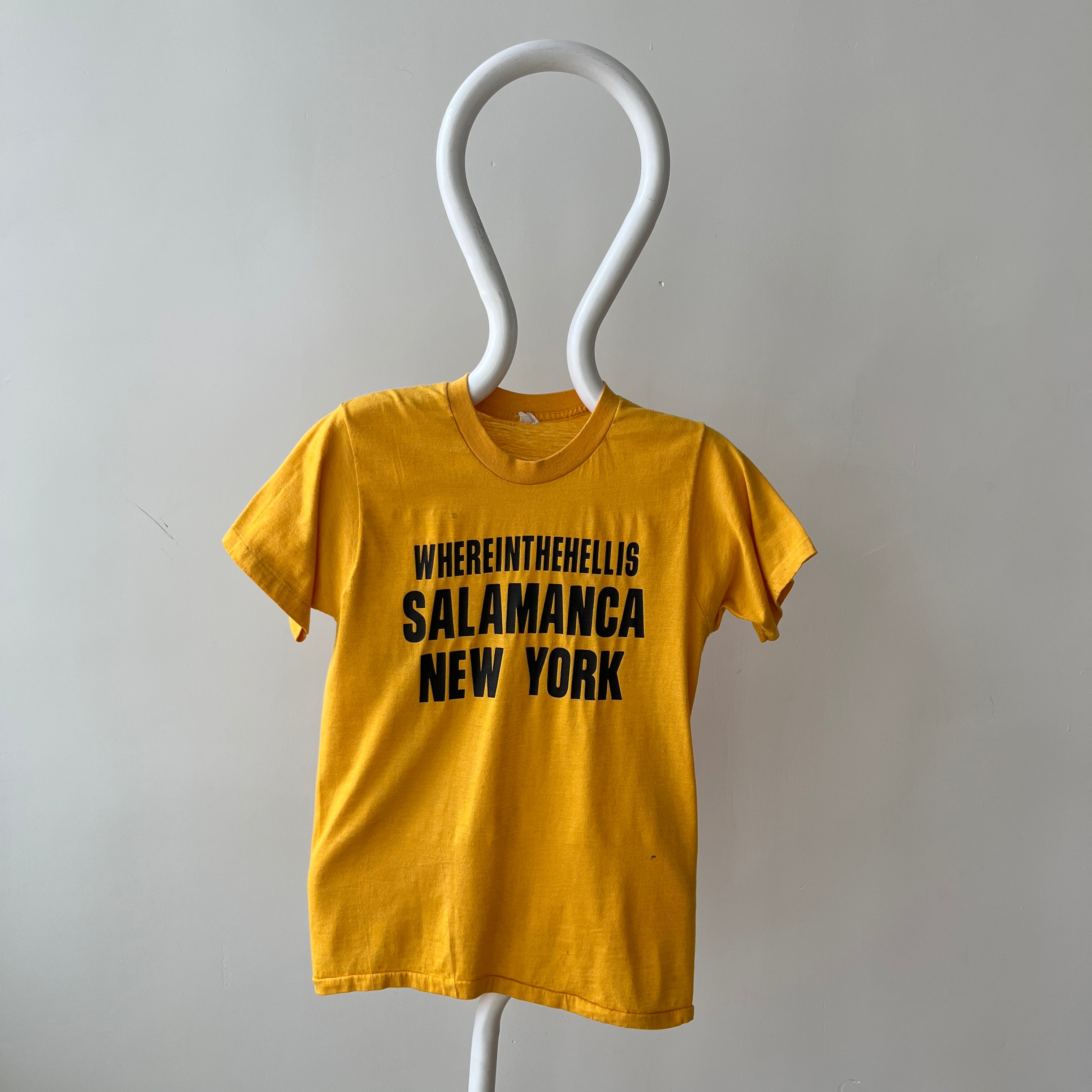 1970s Yellow, Where The Hell is Salamanca New York T-shirt