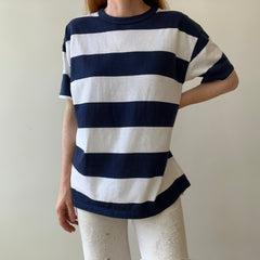 1980s/90s Navy Blue and White Striped T-Shirr