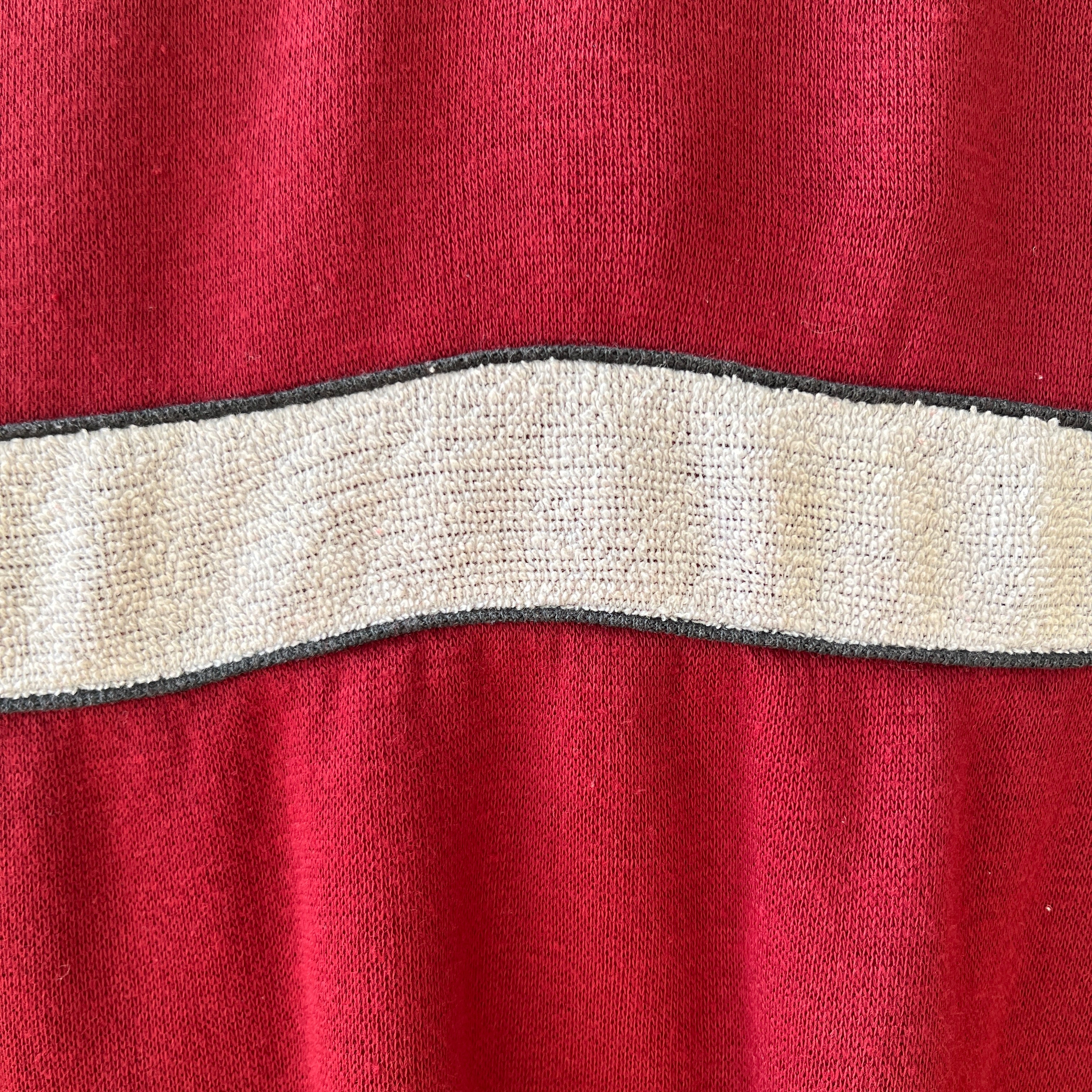 1970s Burgundy Terry Cloth Striped Sweatshirt