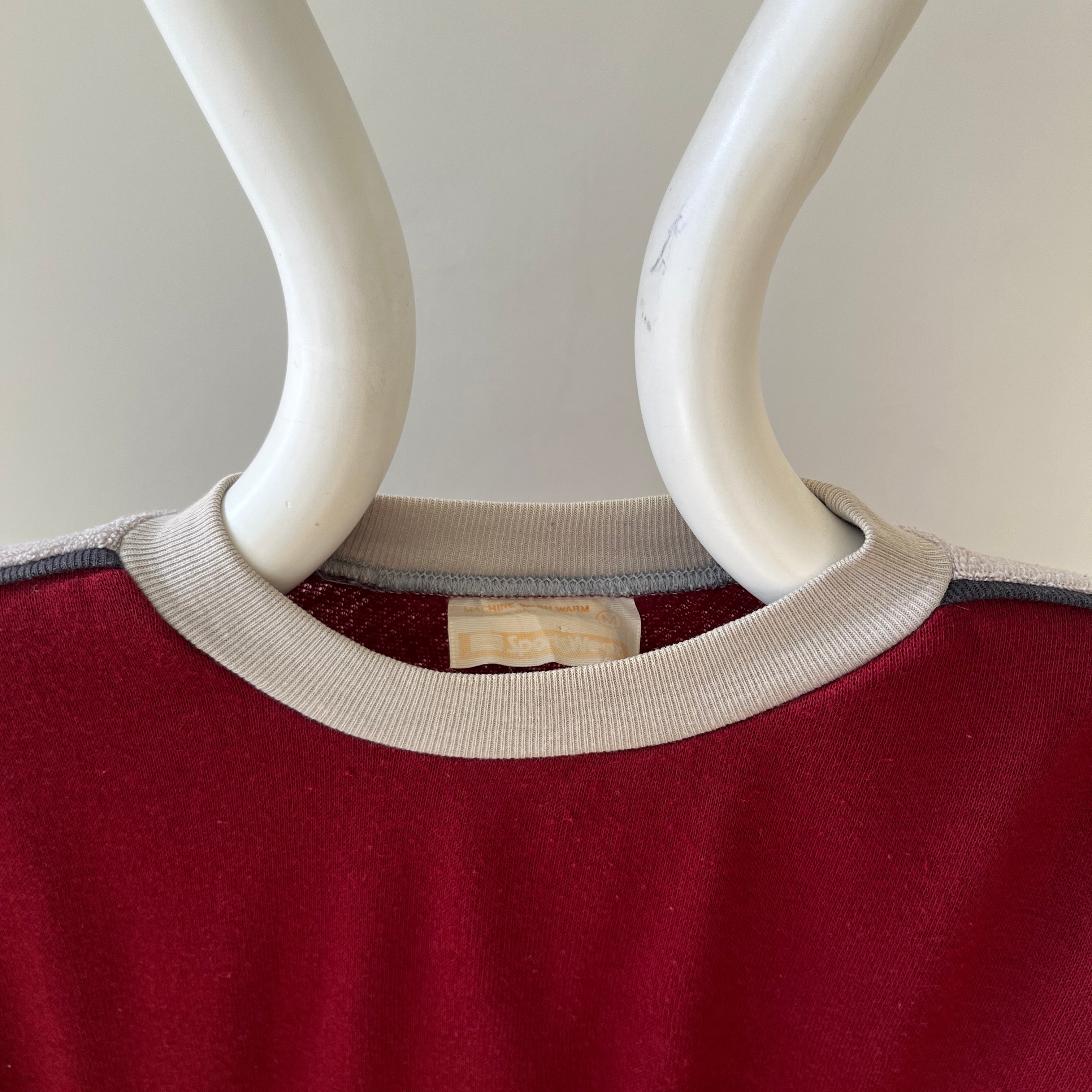1970s Burgundy Terry Cloth Striped Sweatshirt