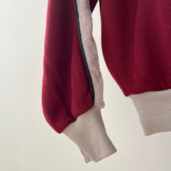 1970s Burgundy Terry Cloth Striped Sweatshirt