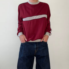 1970s Burgundy Terry Cloth Striped Sweatshirt