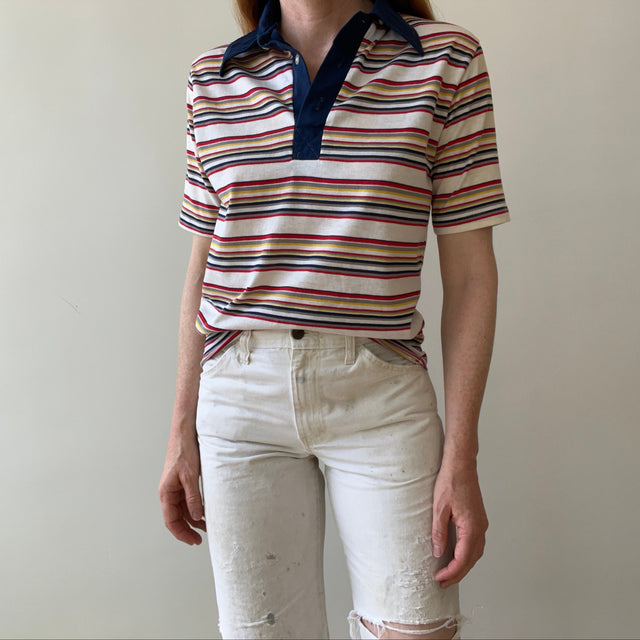 1970s Striped Polo Style T-Shirt