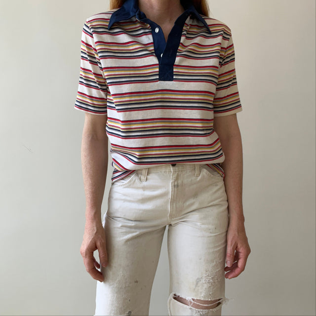 1970s Striped Polo Style T-Shirt