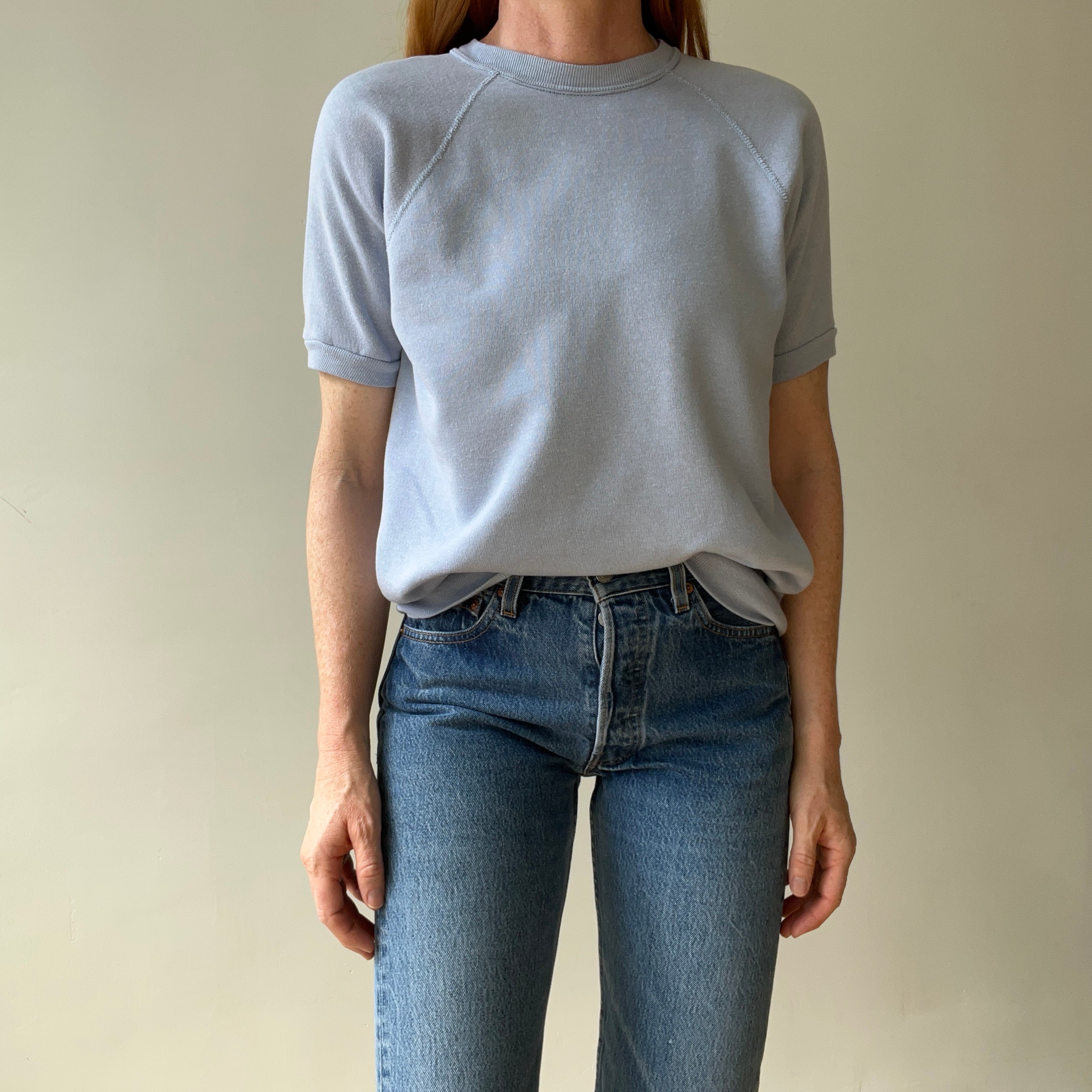 1980s Baby Blue Short Sleeve Sweatshirt