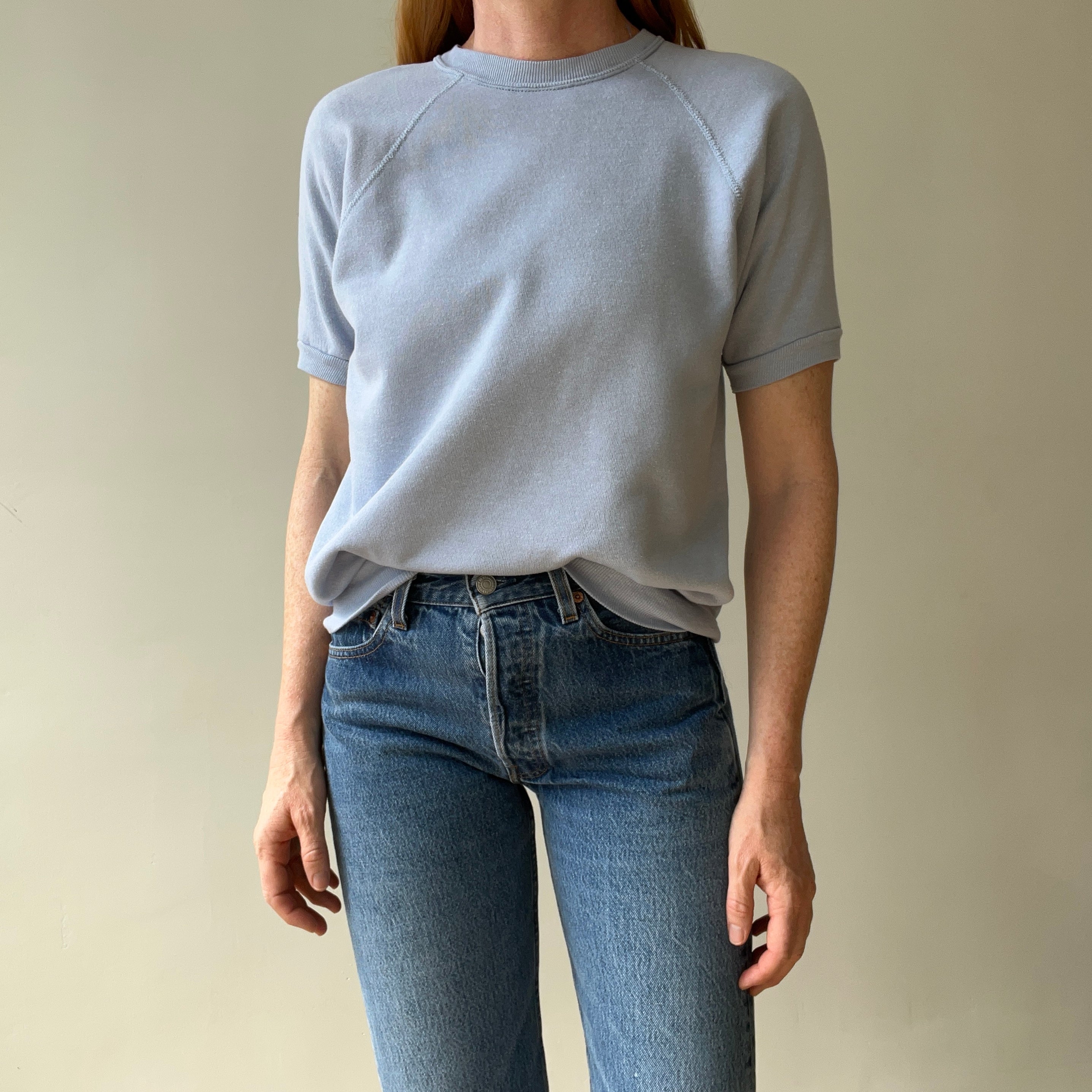1980s Baby Blue Short Sleeve Sweatshirt