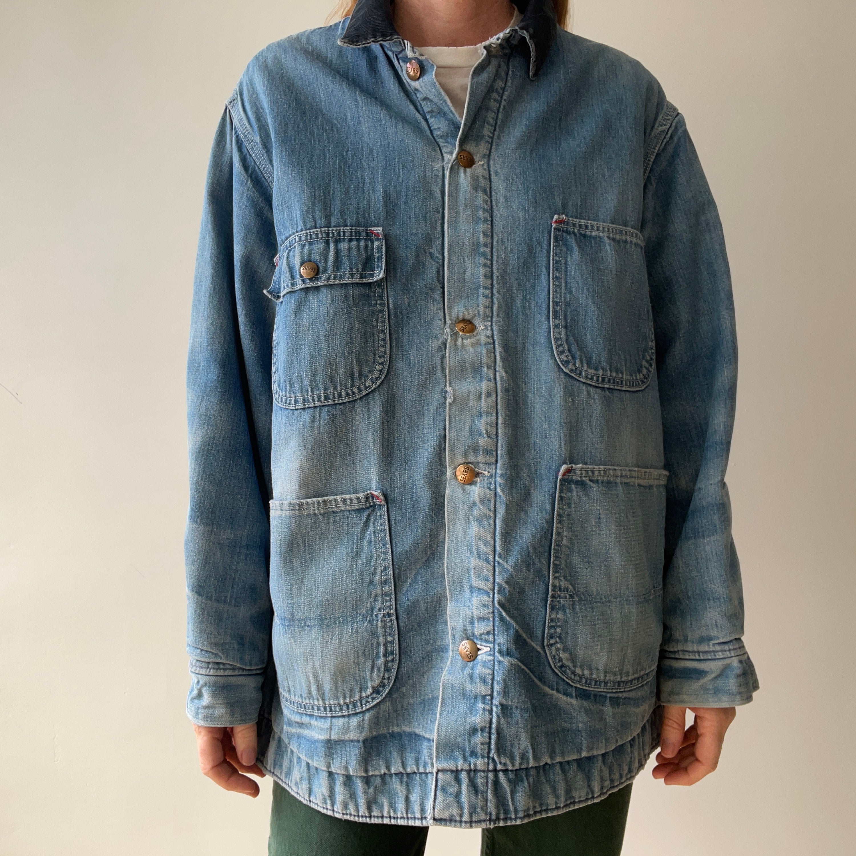 1970s Sears Blanket Lined Chore Coat - Mended Button Hotels - Beautiful
