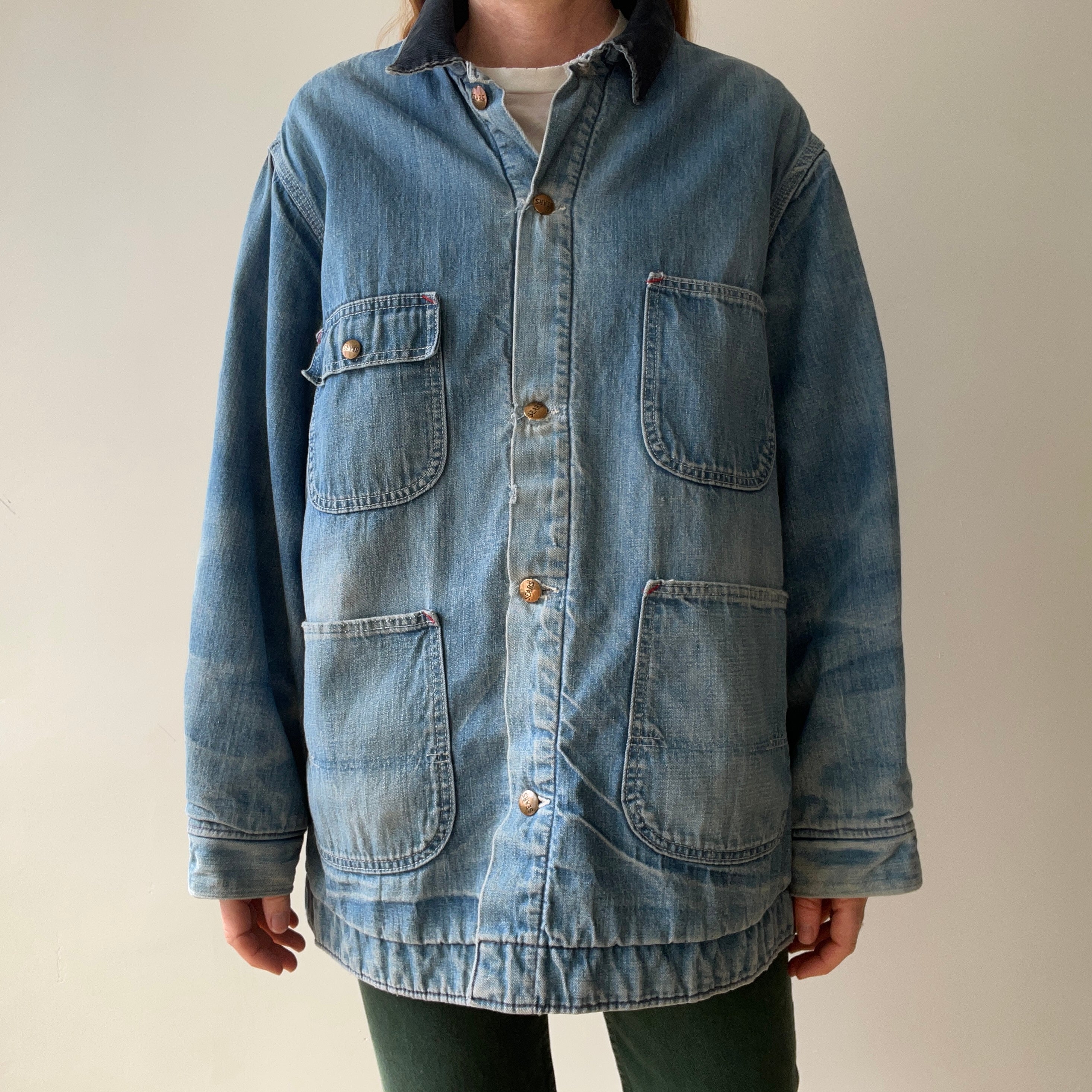 1970s Sears Blanket Lined Chore Coat - Mended Button Hotels - Beautiful