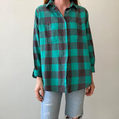 1980s/90s Teal Checkered Plaid Button Up - It's a VENEZIA!