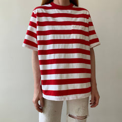 1990s Red and White Striped T-Shirt - USA Land's End Alert!