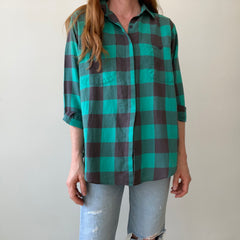1980s/90s Teal Checkered Plaid Button Up - It's a VENEZIA!