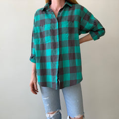 1980s/90s Teal Checkered Plaid Button Up - It's a VENEZIA!