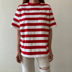 1990s Red and White Striped T-Shirt - USA Land's End Alert!