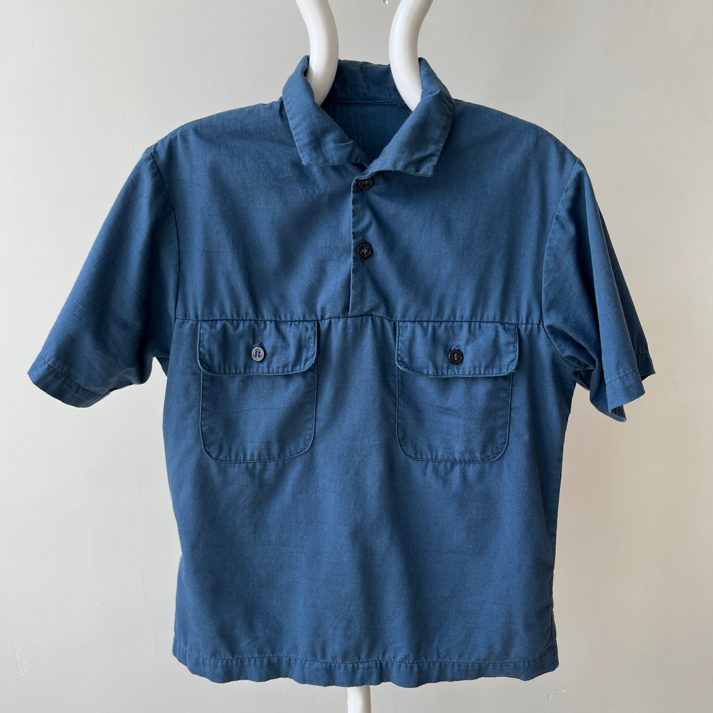 1971 US Military Naval Short Sleeve 1/4 Button Up Navy Shirt