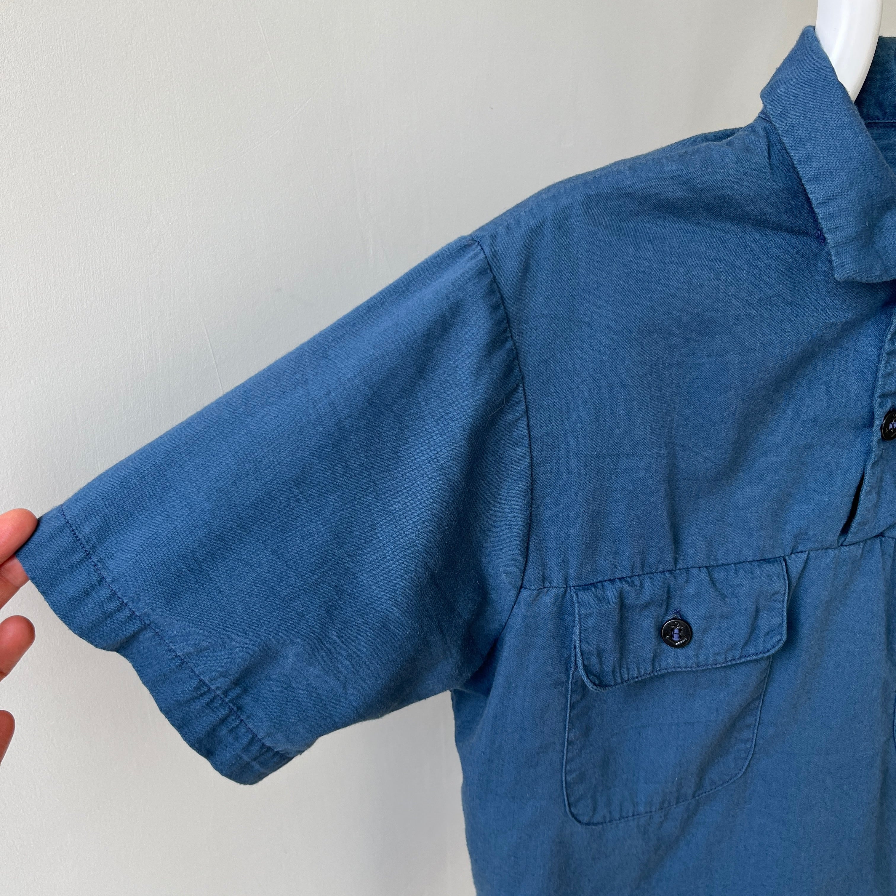 1971 US Military Naval Short Sleeve 1/4 Button Up Navy Shirt