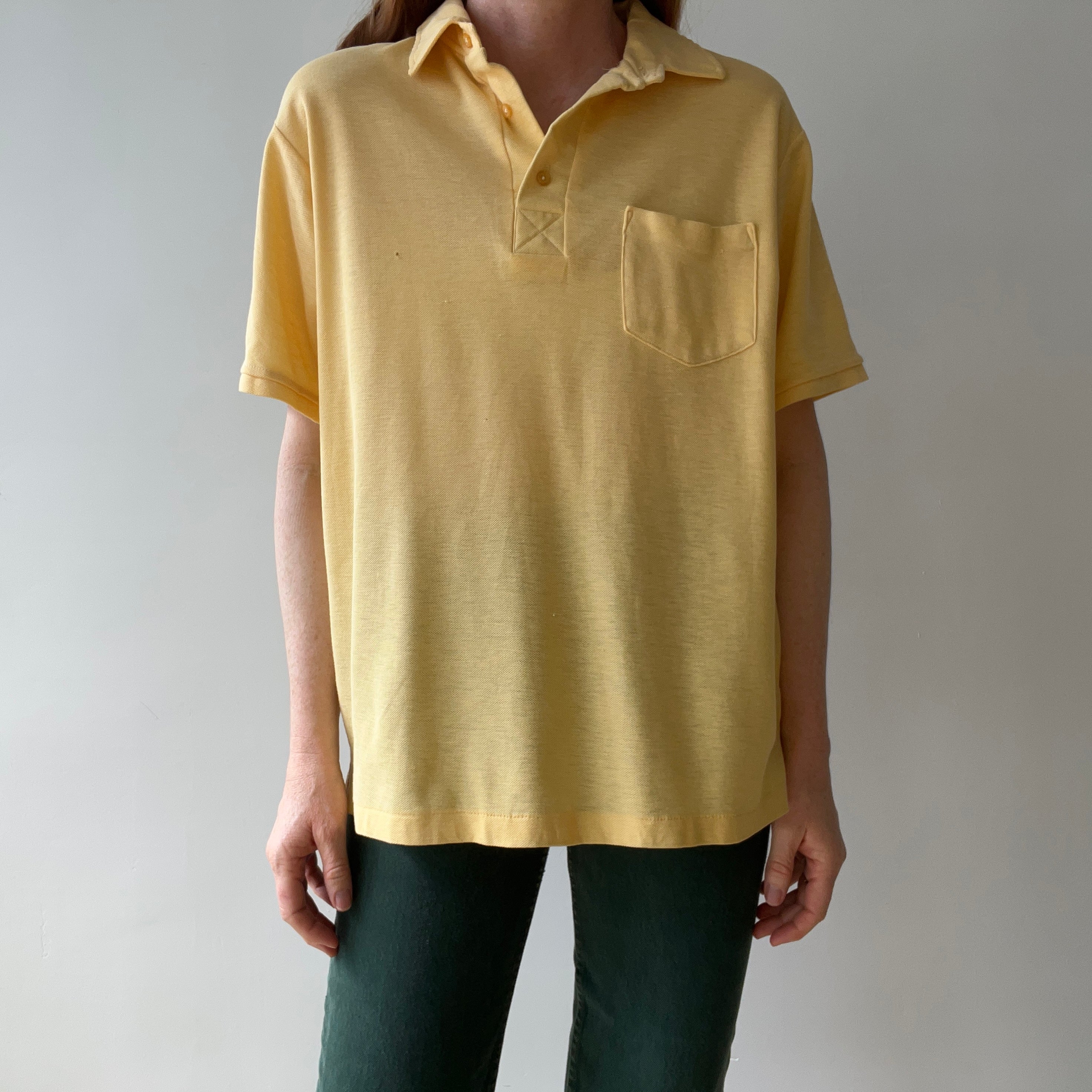 1980s Faded Yellow Beat Up Polo Shirt
