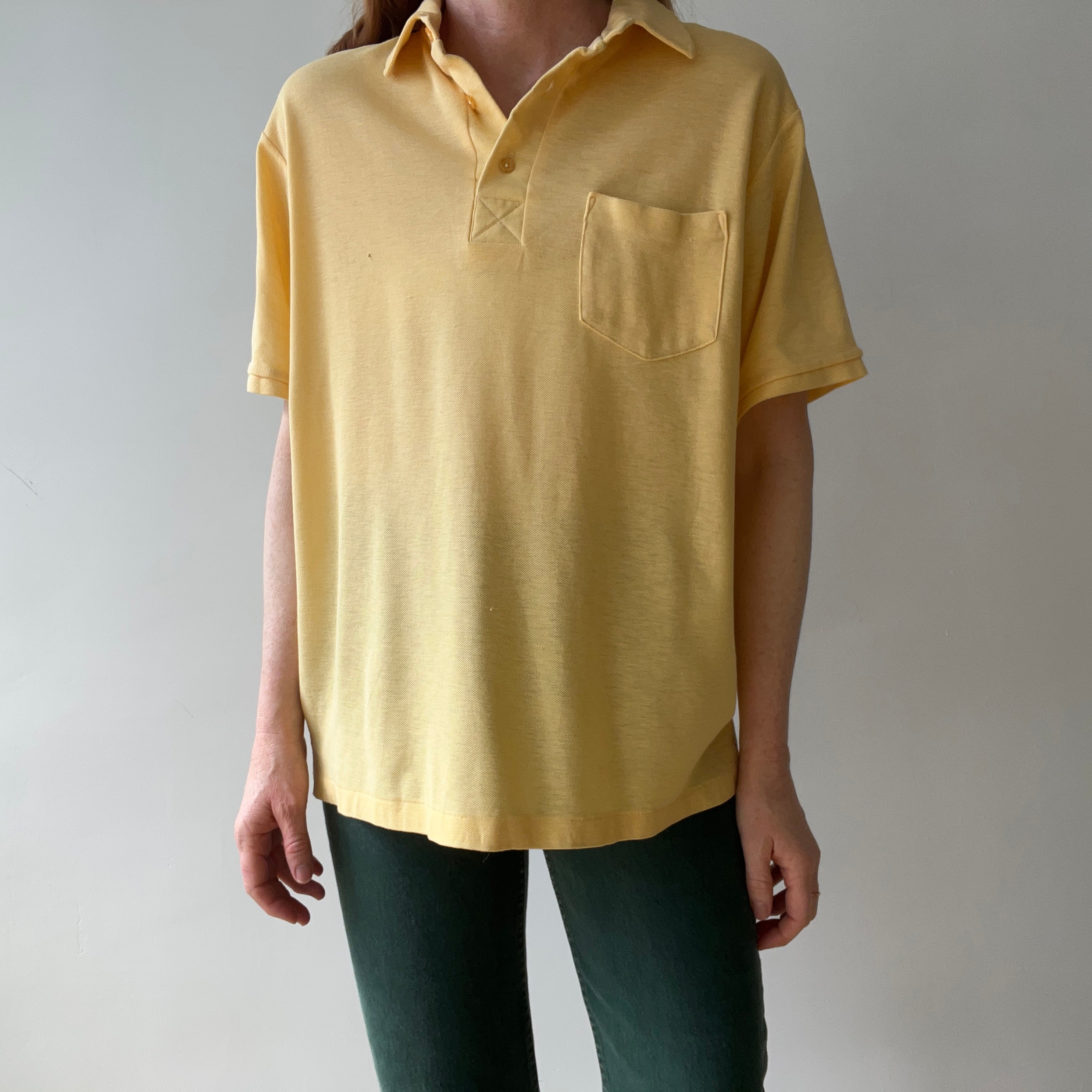 1980s Faded Yellow Beat Up Polo Shirt
