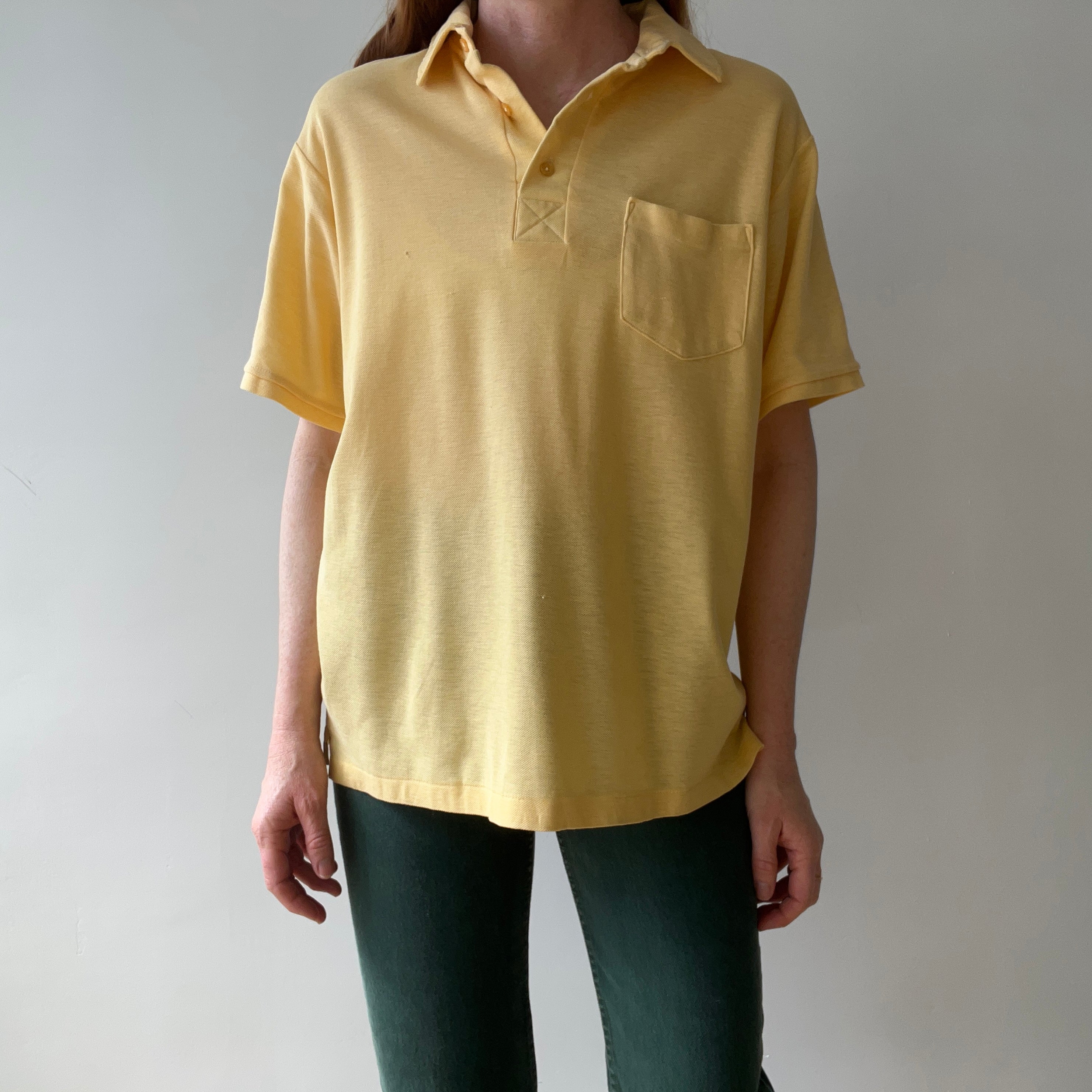 1980s Faded Yellow Beat Up Polo Shirt