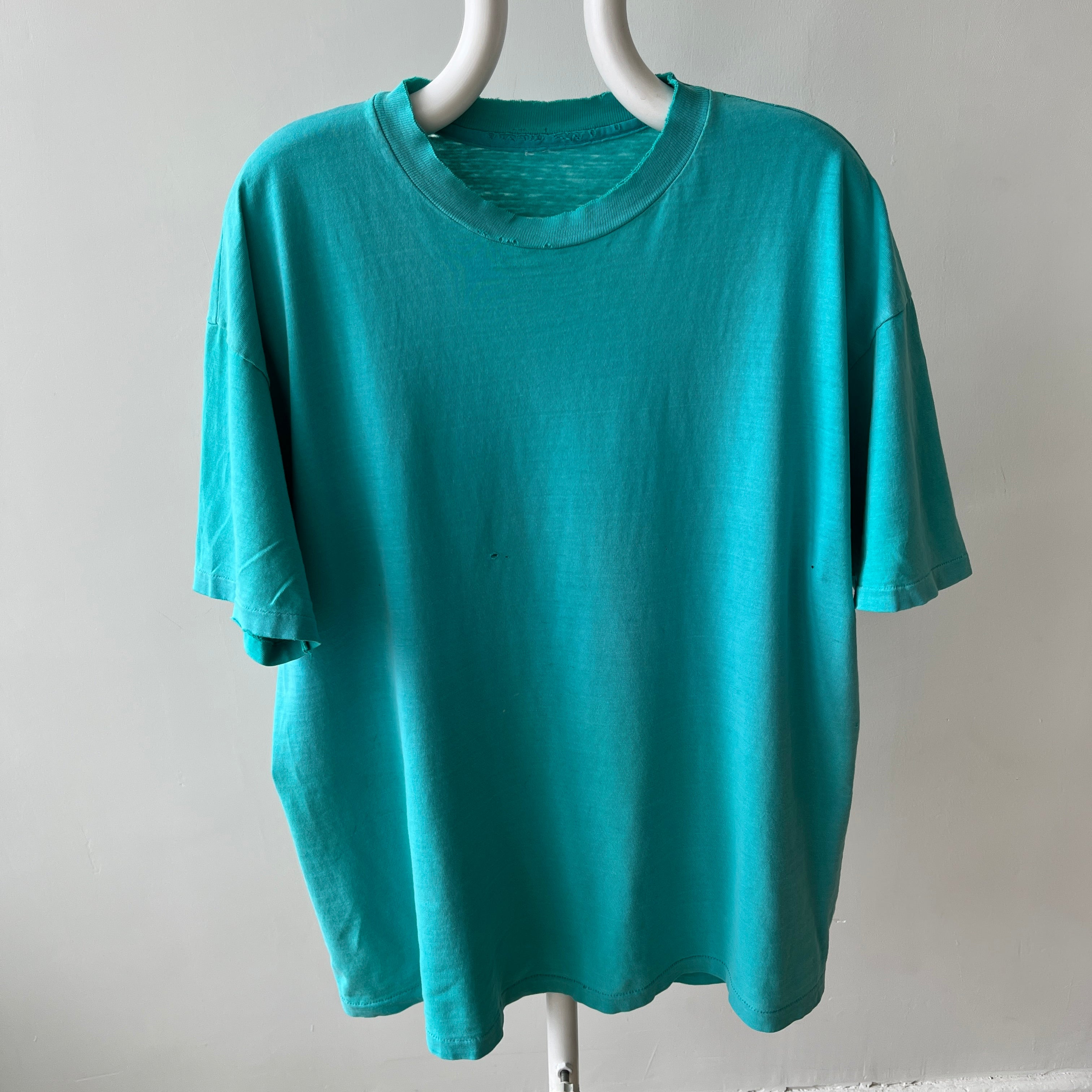1980s Tattered Beyond Blown Out Backside Turquoise Blue/Seafoam Green