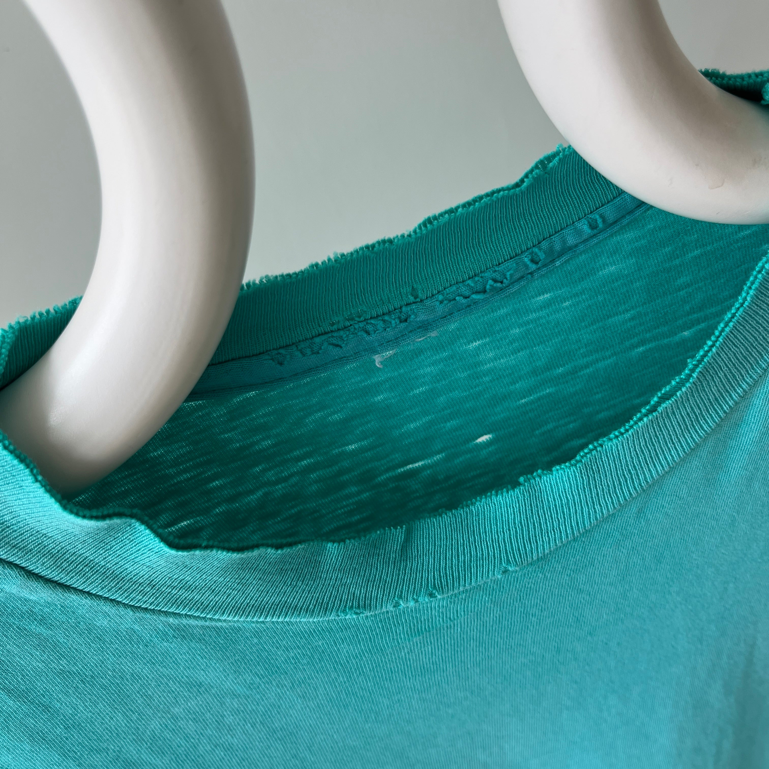 1980s Tattered Beyond Blown Out Backside Turquoise Blue/Seafoam Green