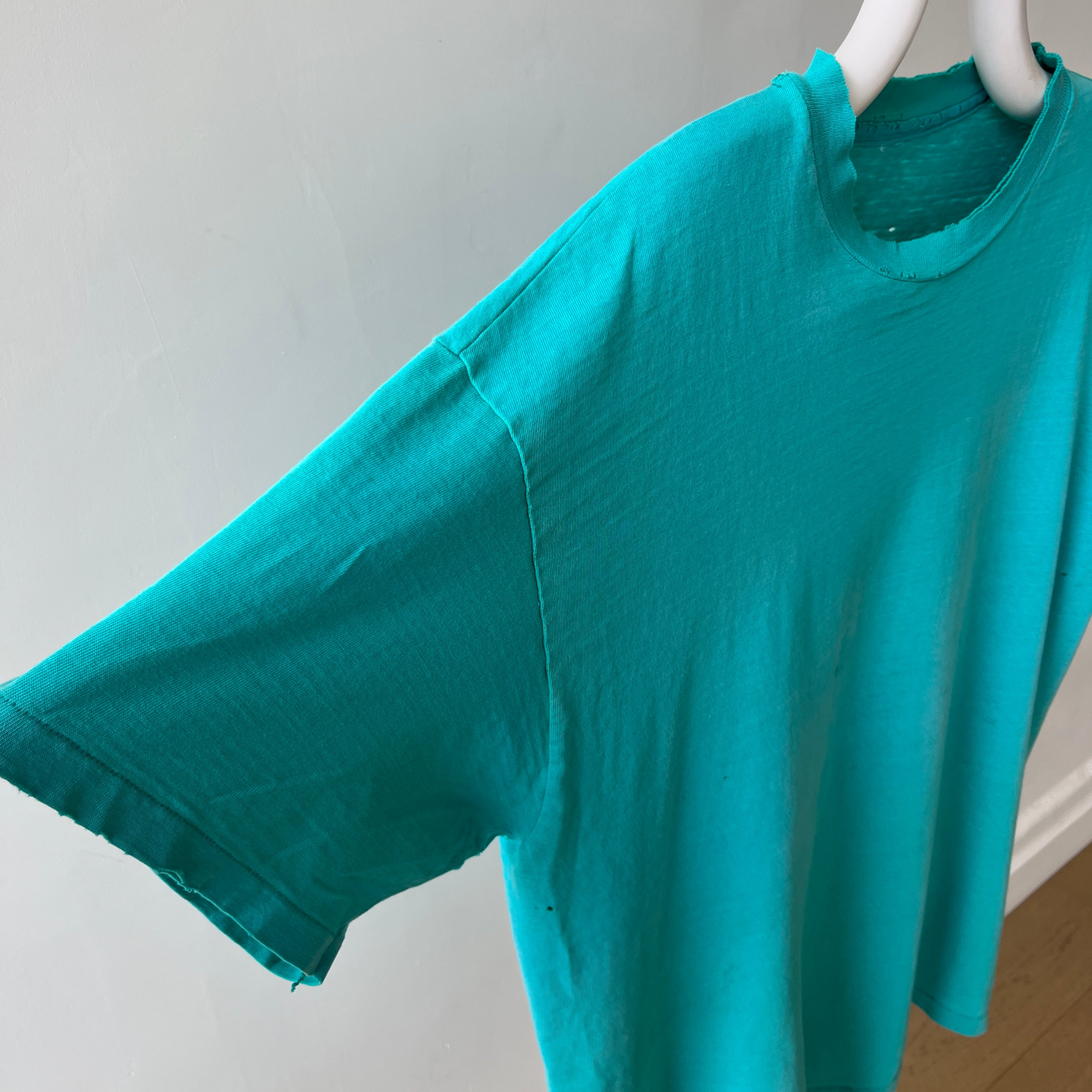 1980s Tattered Beyond Blown Out Backside Turquoise Blue/Seafoam Green