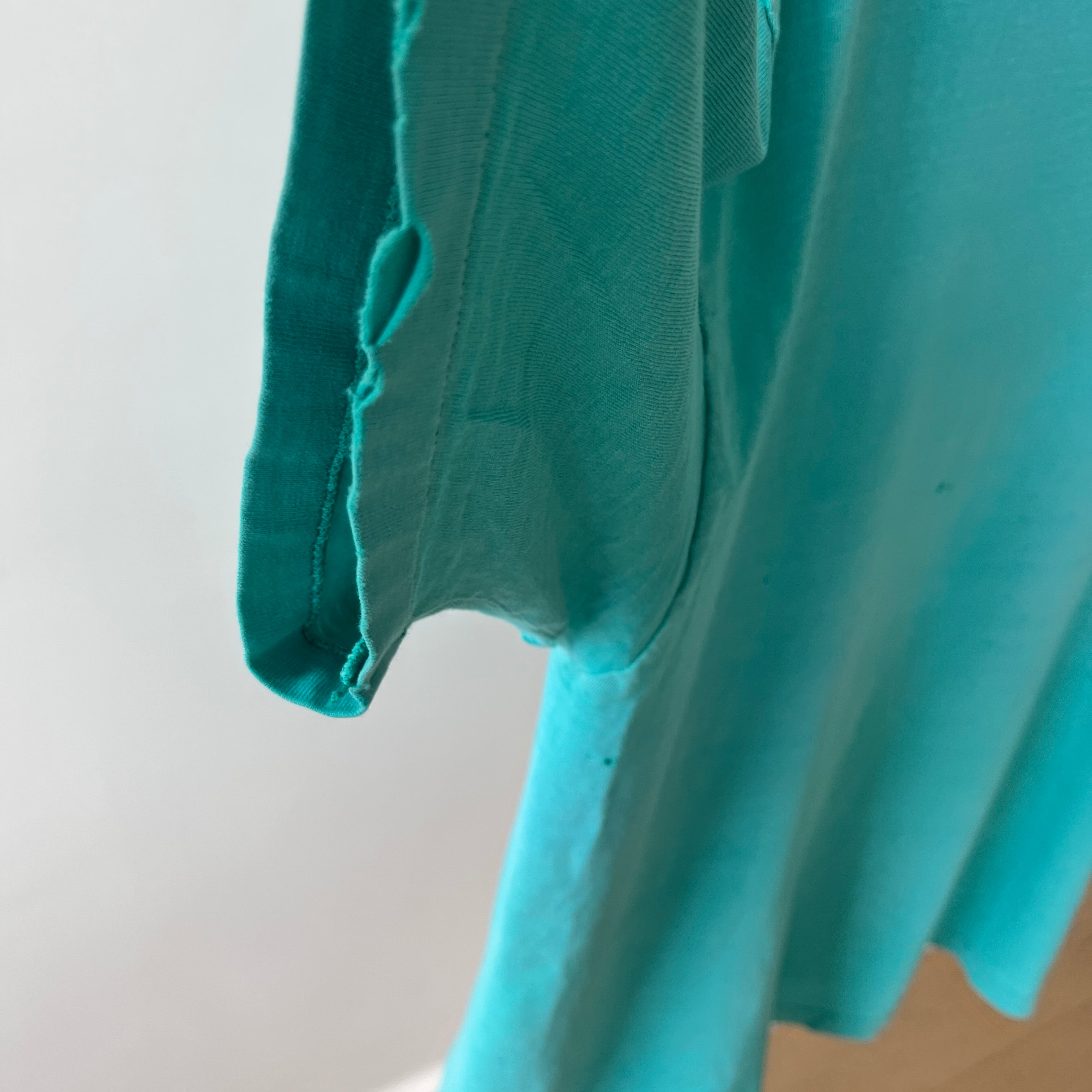 1980s Tattered Beyond Blown Out Backside Turquoise Blue/Seafoam Green