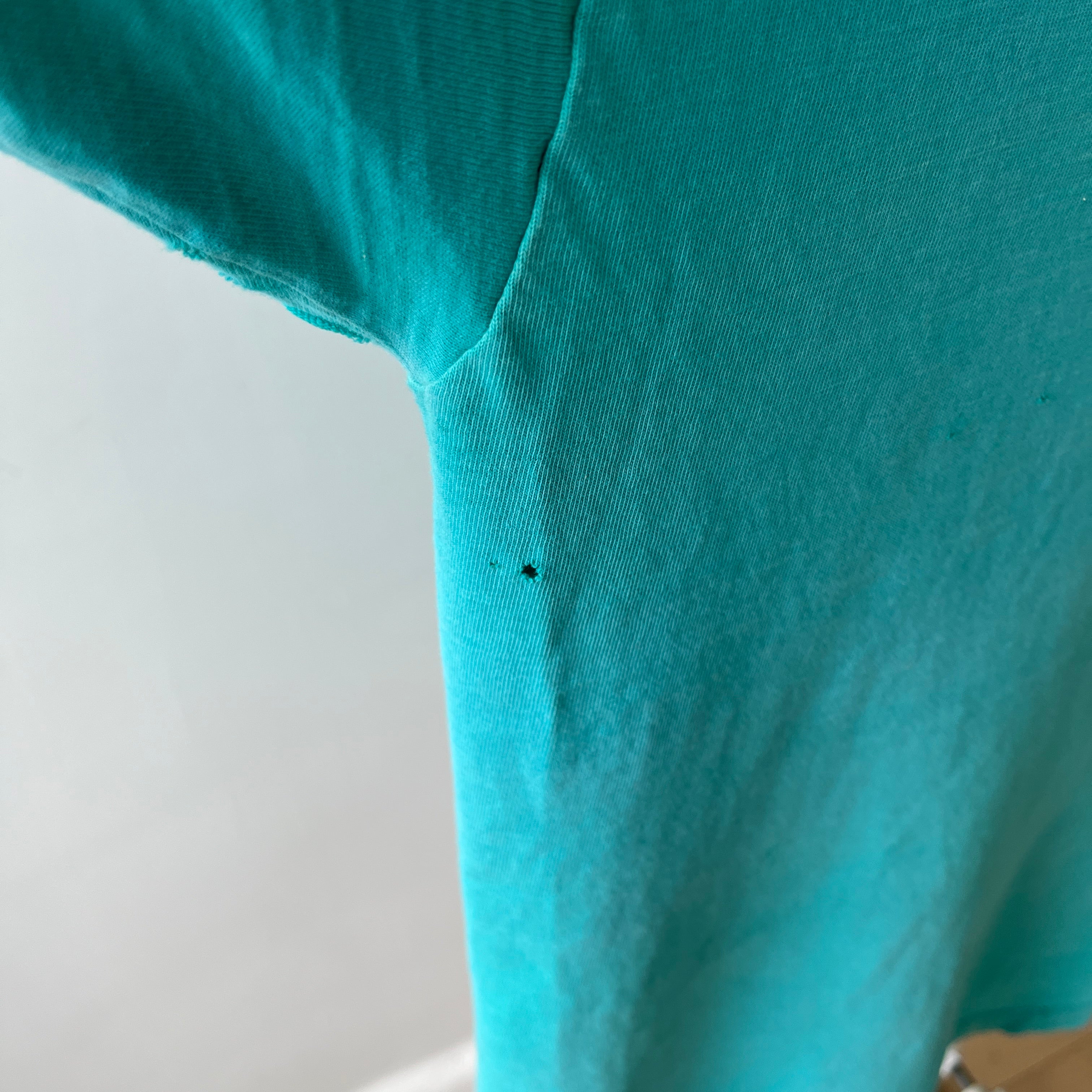 1980s Tattered Beyond Blown Out Backside Turquoise Blue/Seafoam Green
