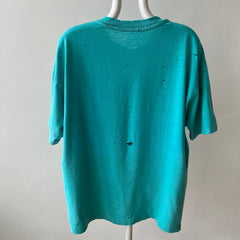 1980s Tattered Beyond Blown Out Backside Turquoise Blue/Seafoam Green
