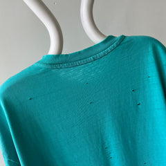 1980s Tattered Beyond Blown Out Backside Turquoise Blue/Seafoam Green