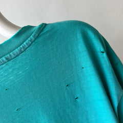 1980s Tattered Beyond Blown Out Backside Turquoise Blue/Seafoam Green