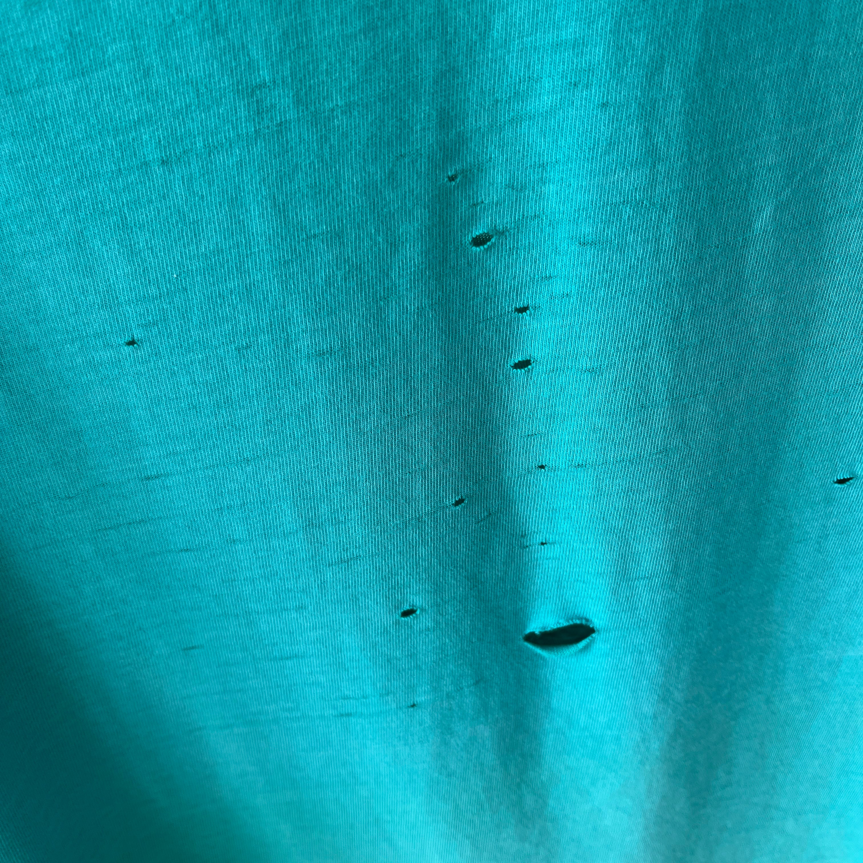 1980s Tattered Beyond Blown Out Backside Turquoise Blue/Seafoam Green
