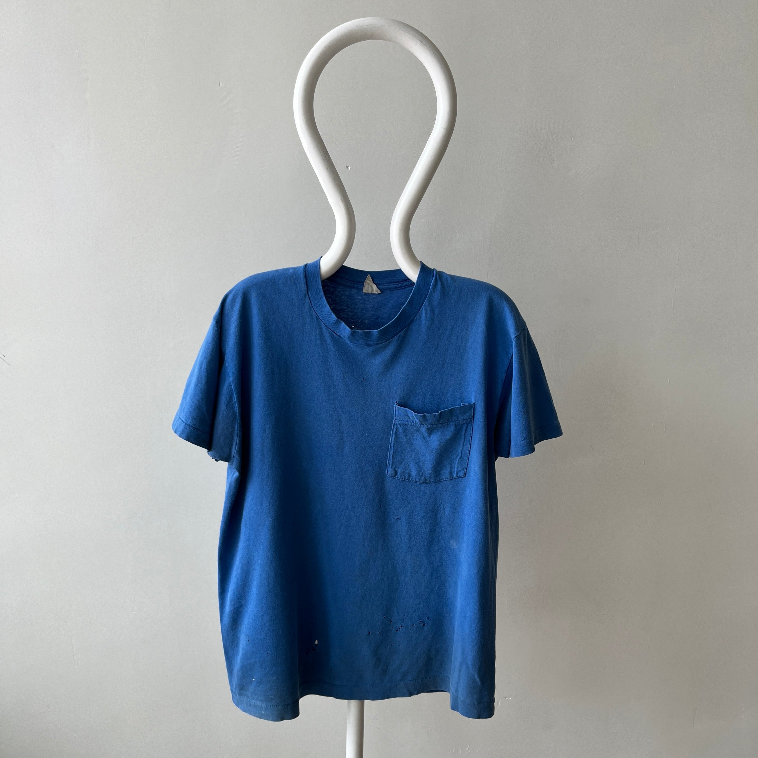 1980s Soft and Slouchy Cotton Dodger (or French) Blue FOTL Pocket T-Shirt
