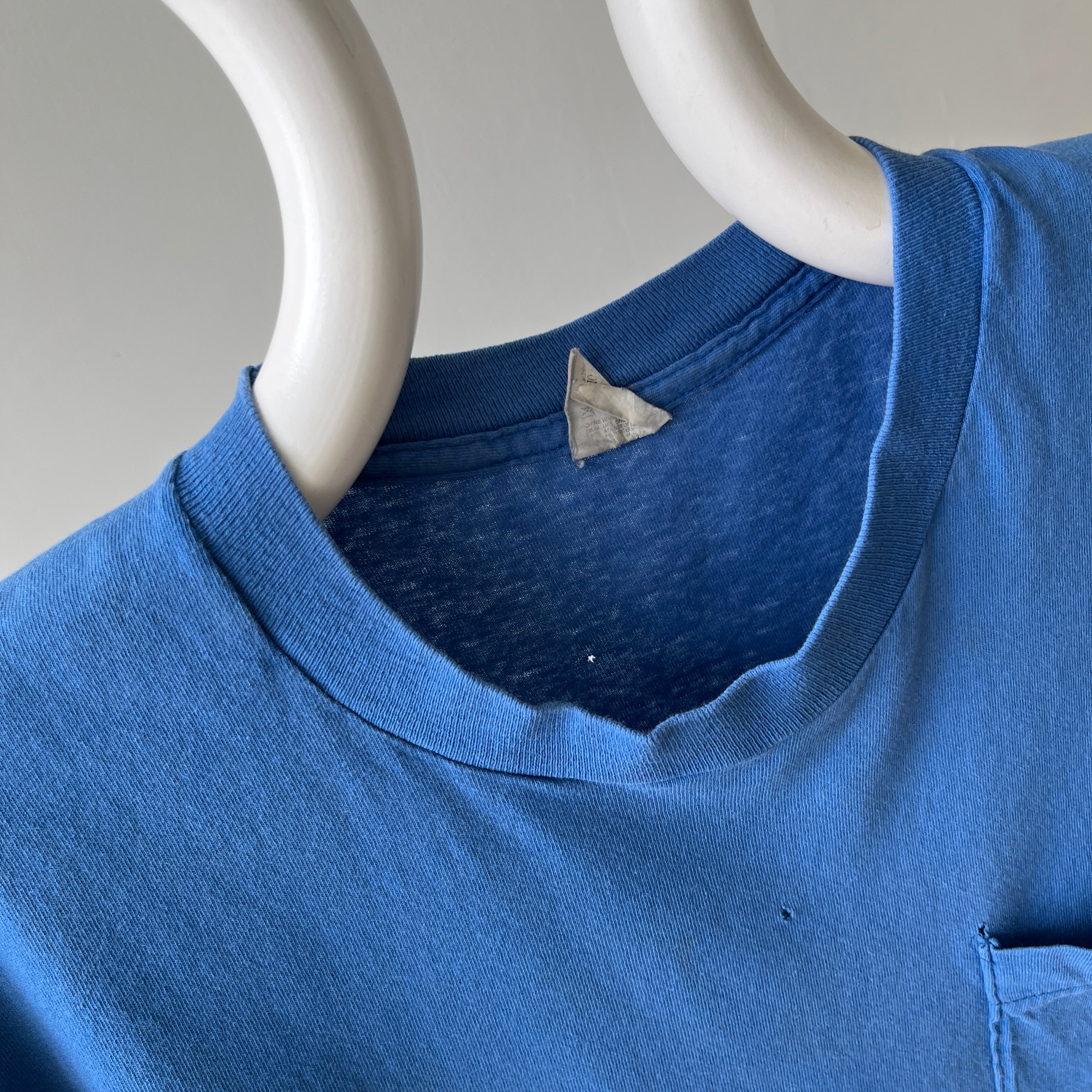 1980s Soft and Slouchy Cotton Dodger (or French) Blue FOTL Pocket T-Shirt