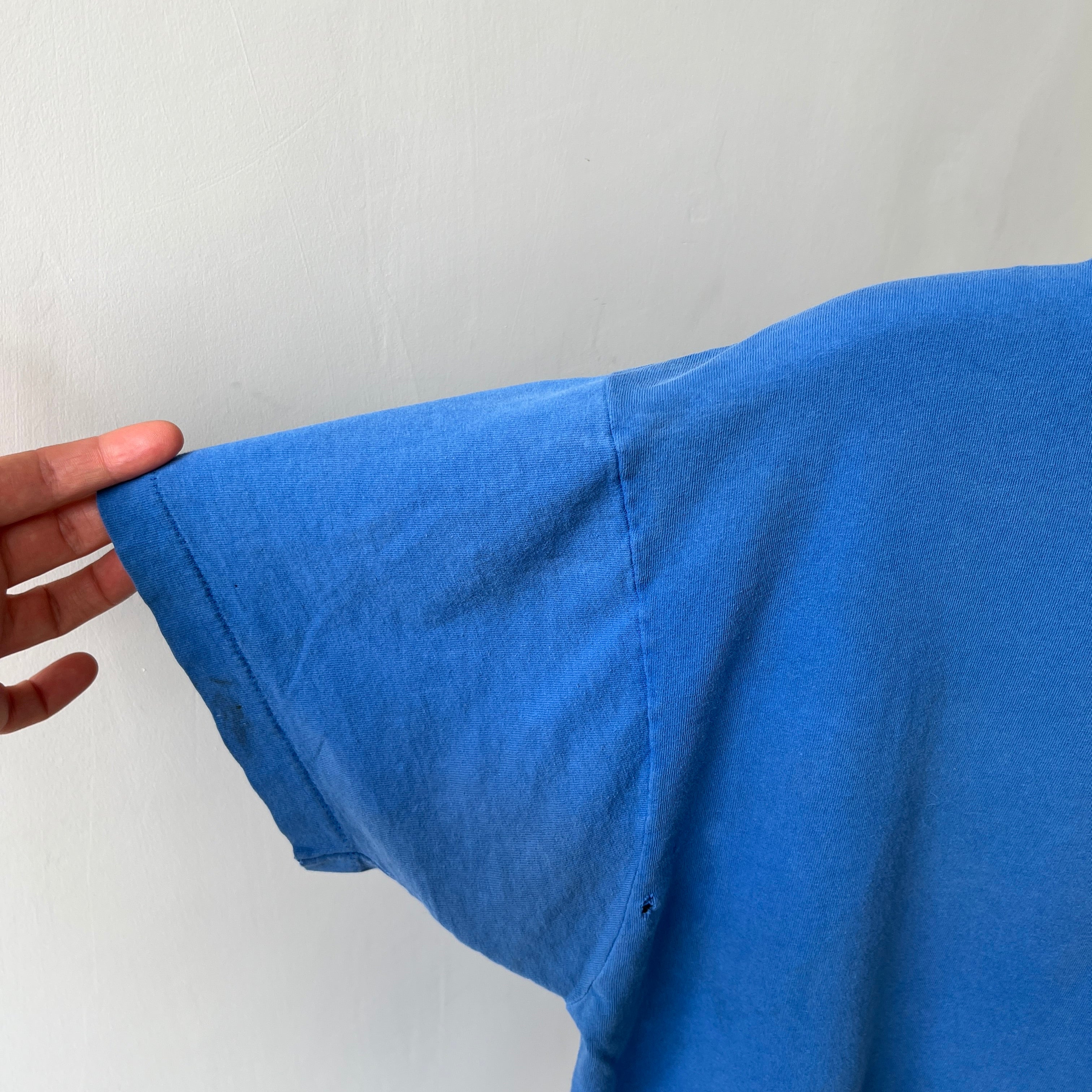 1980s Soft and Slouchy Cotton Dodger (or French) Blue FOTL Pocket T-Shirt