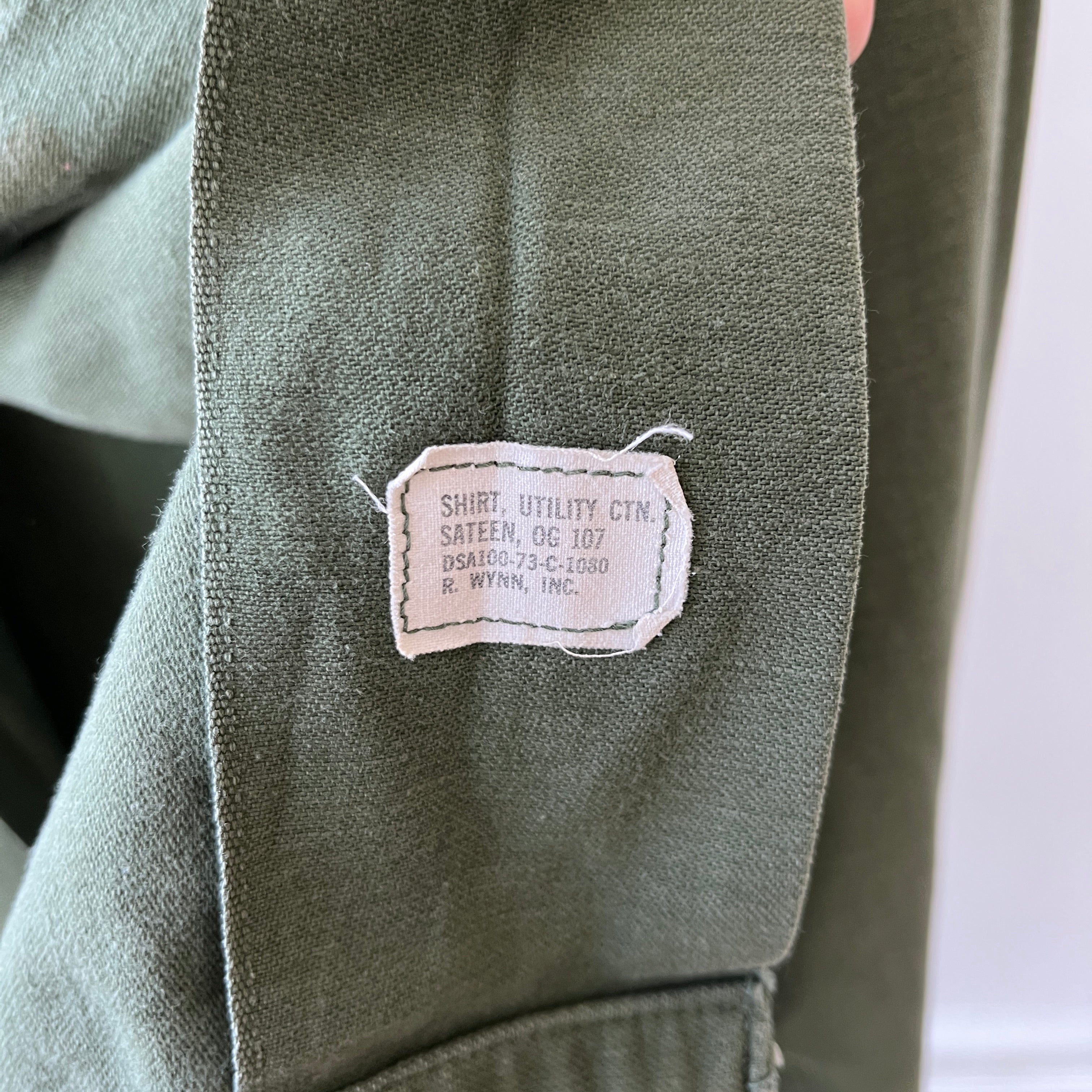 1973 8.5oz Sateen Cotton OG Vietnam OG-107 Military Shirt
