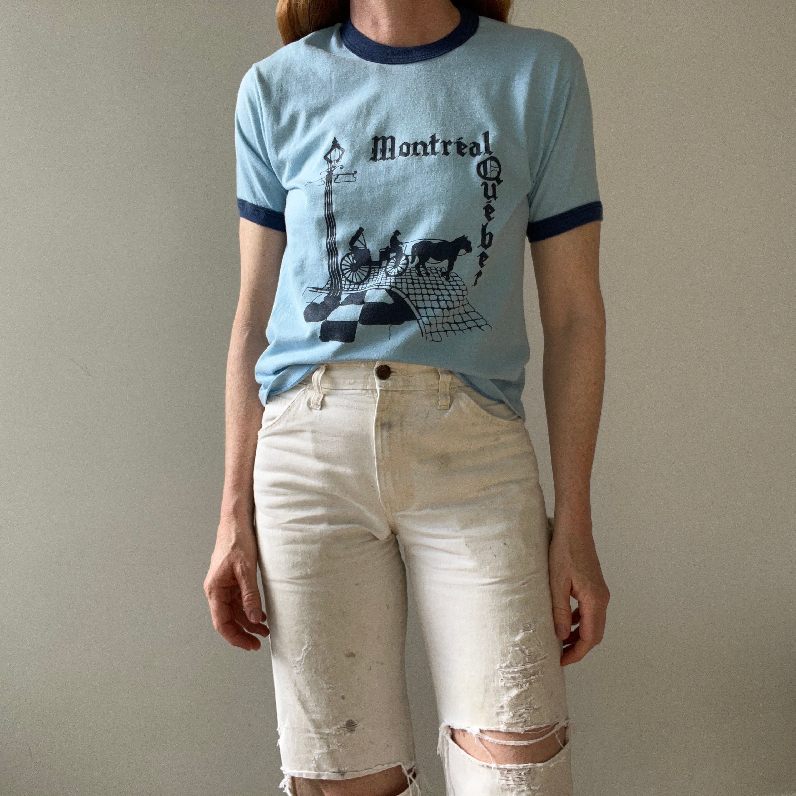 1970s Baby Blue Montreal Quebec Ringer T Shirt