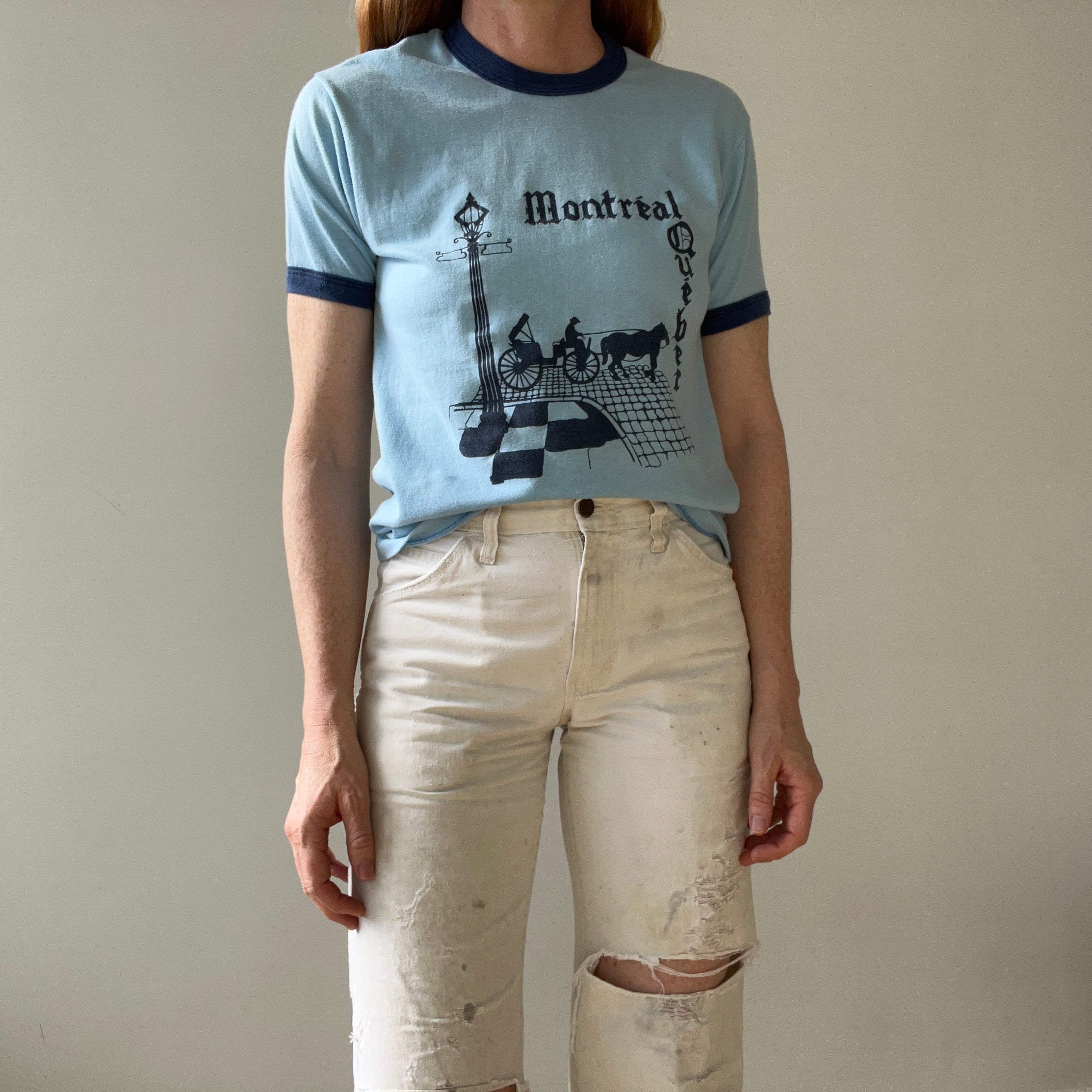 1970s Baby Blue Montreal Quebec Ringer T Shirt
