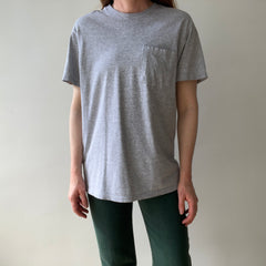1990s Fruit Of The Loom Grey Blank Pocket T-shirt
