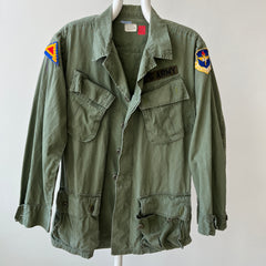 1969 Tattered Torn and Worn with Hand Repaired Button Holes Poplin Cotton Military Jacket