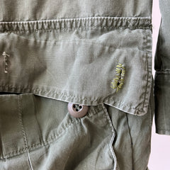 1969 Tattered Torn and Worn with Hand Repaired Button Holes Poplin Cotton Military Jacket