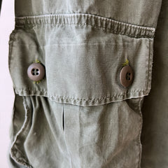 1969 Tattered Torn and Worn with Hand Repaired Button Holes Poplin Cotton Military Jacket