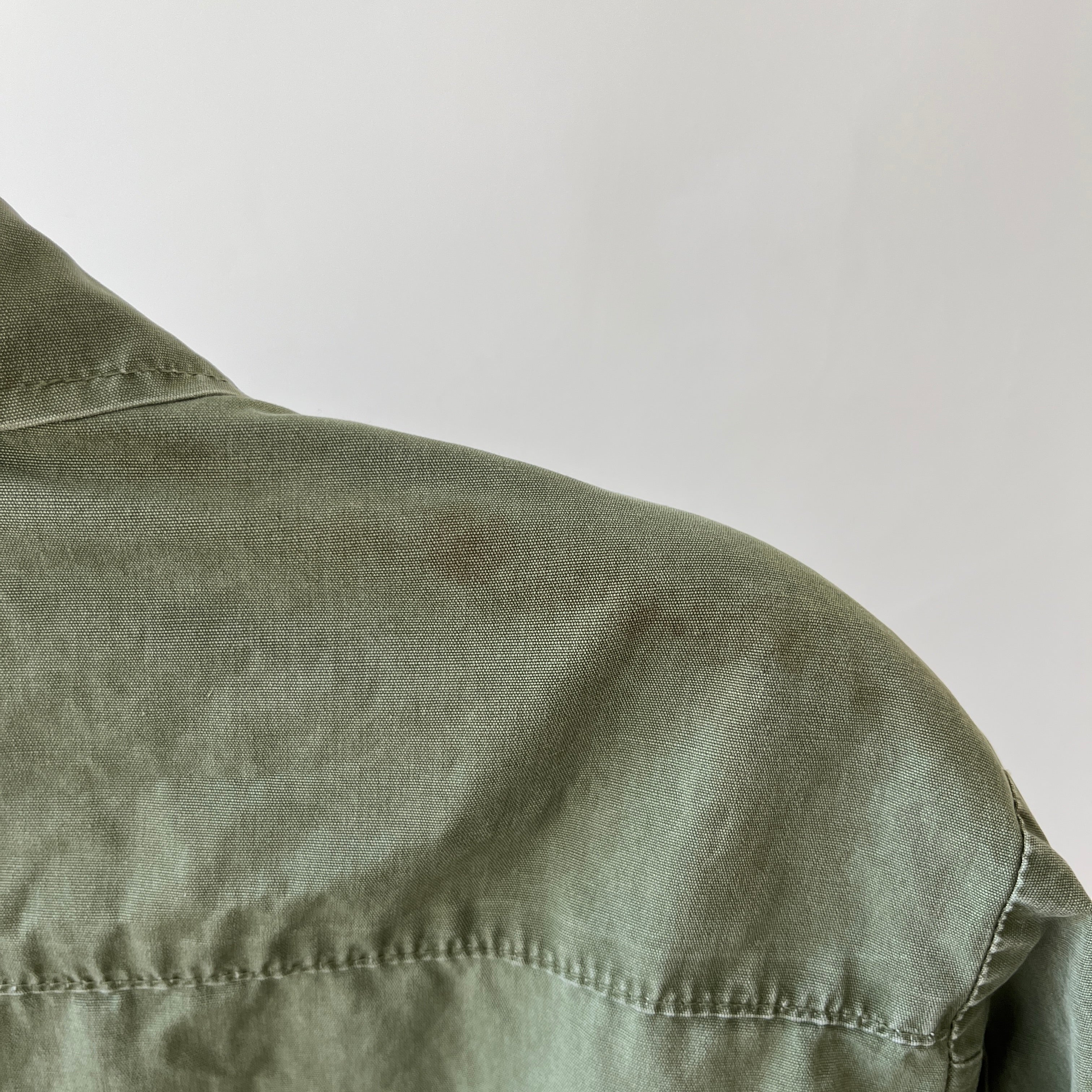 1969 Tattered Torn and Worn with Hand Repaired Button Holes Poplin Cotton Military Jacket