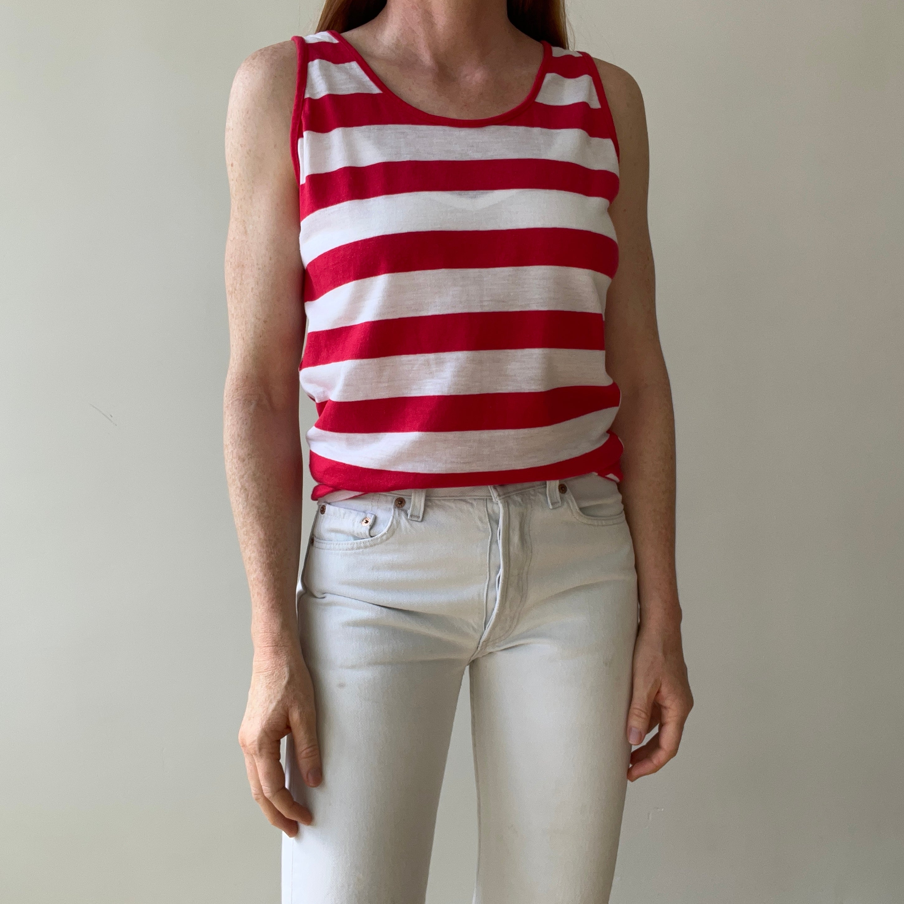 1980s Red and White Striped Tank Top - THIS IS GOOD