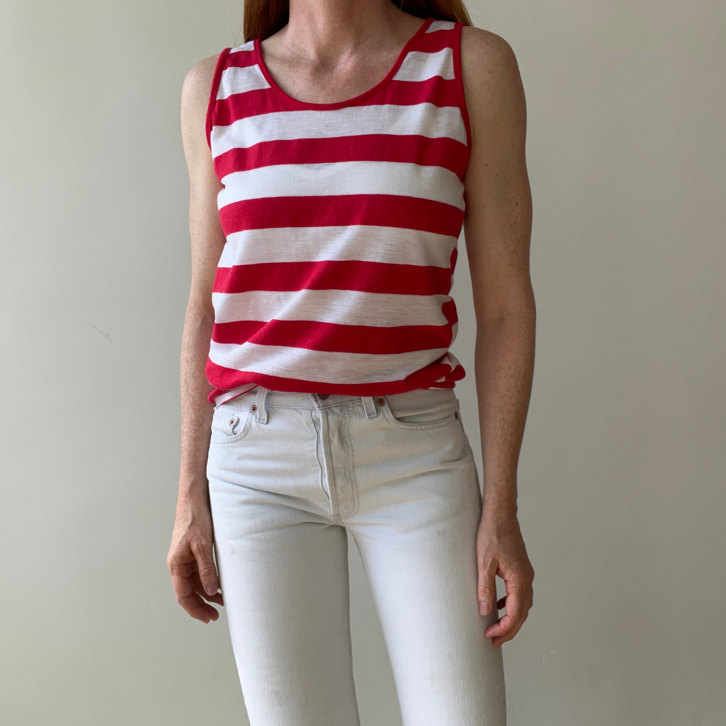 1980s Red and White Striped Tank Top - THIS IS GOOD