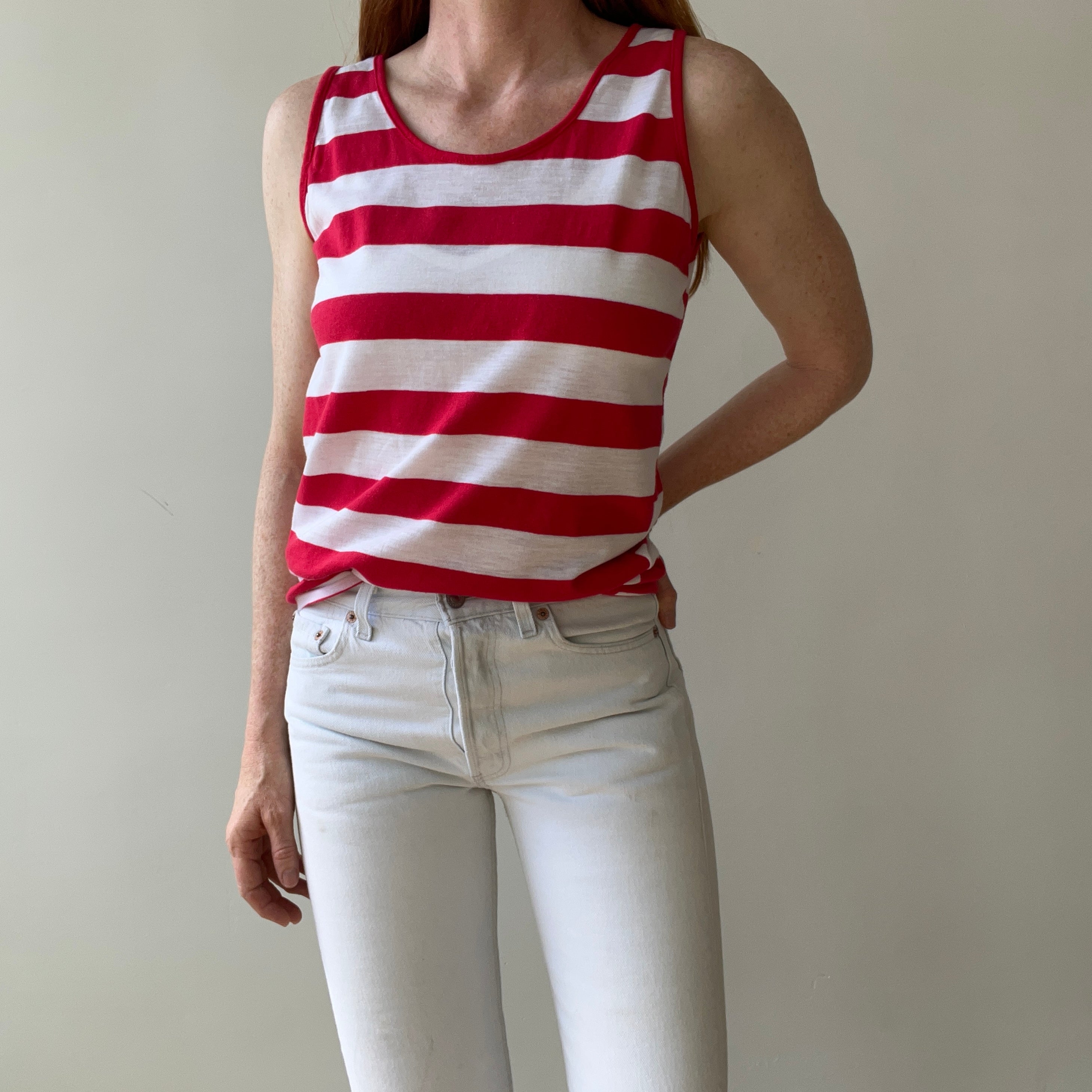 1980s Red and White Striped Tank Top - THIS IS GOOD