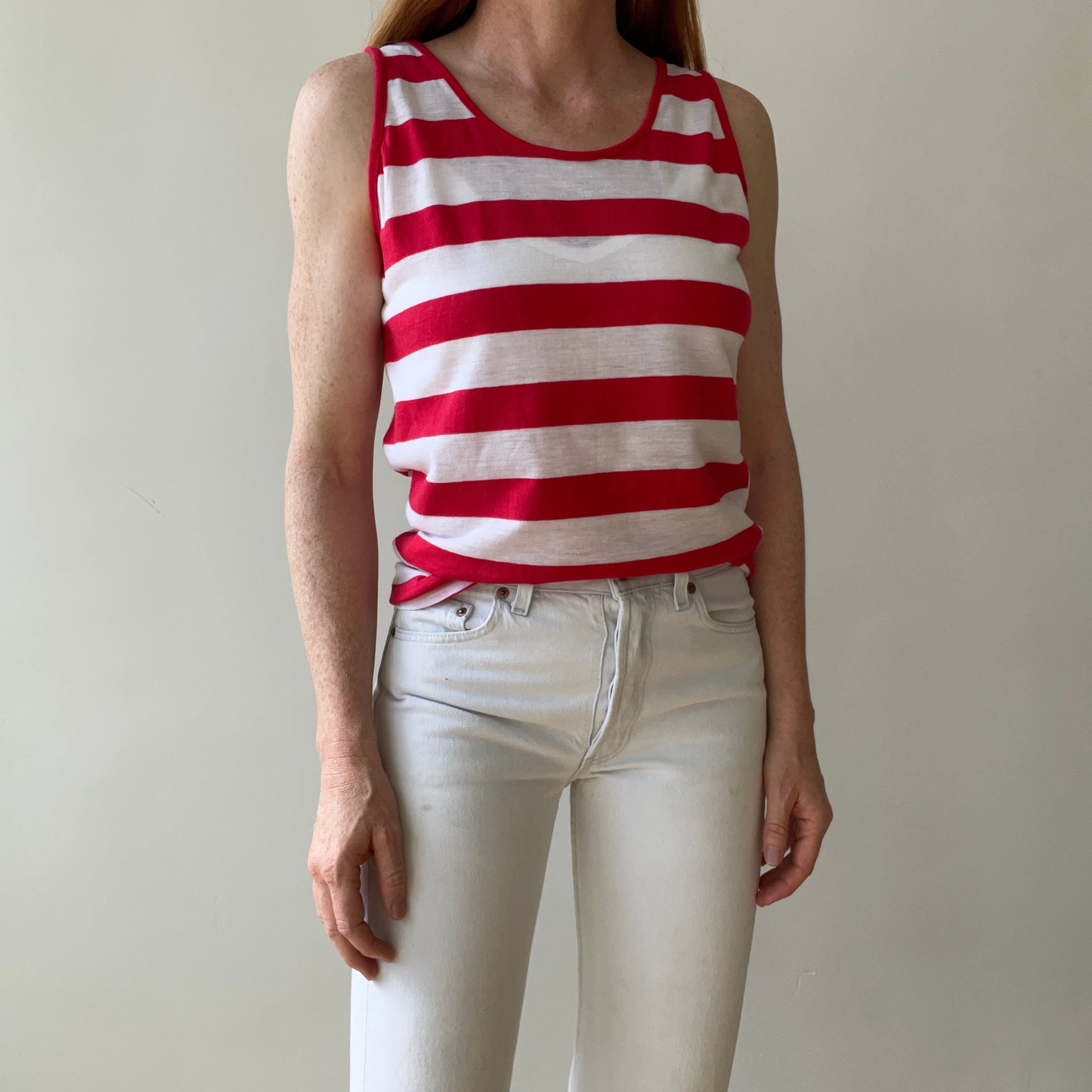 1980s Red and White Striped Tank Top - THIS IS GOOD