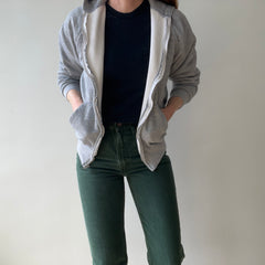 1980s Grey Waffle Lined Zip Up Hoodie