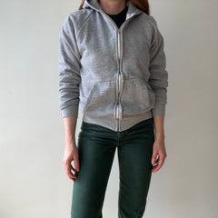 1980s Grey Waffle Lined Zip Up Hoodie