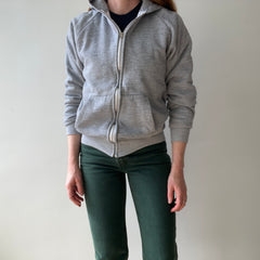 1980s Grey Waffle Lined Zip Up Hoodie