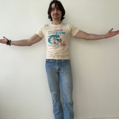 1970s If You Can Dazzle Them w Brilliance, Baffle Them w Bull Stained T-shirt That's Too Small for Cameron